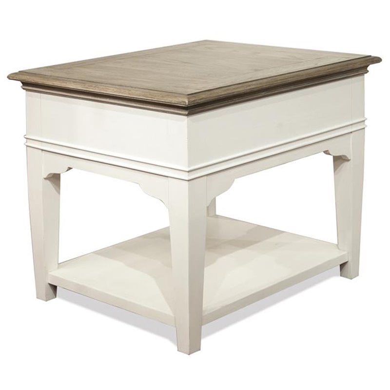 Pemberly Row Wood 1-Drawer End Table in Natural and Paperwhite
