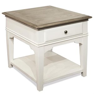 Pemberly Row Wood 1-Drawer End Table in Natural and Paperwhite