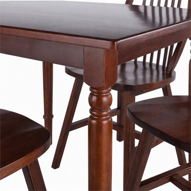 Pemberly Row 5-Piece Solid Wood Dining Table Set with Windsor Chairs in Walnut