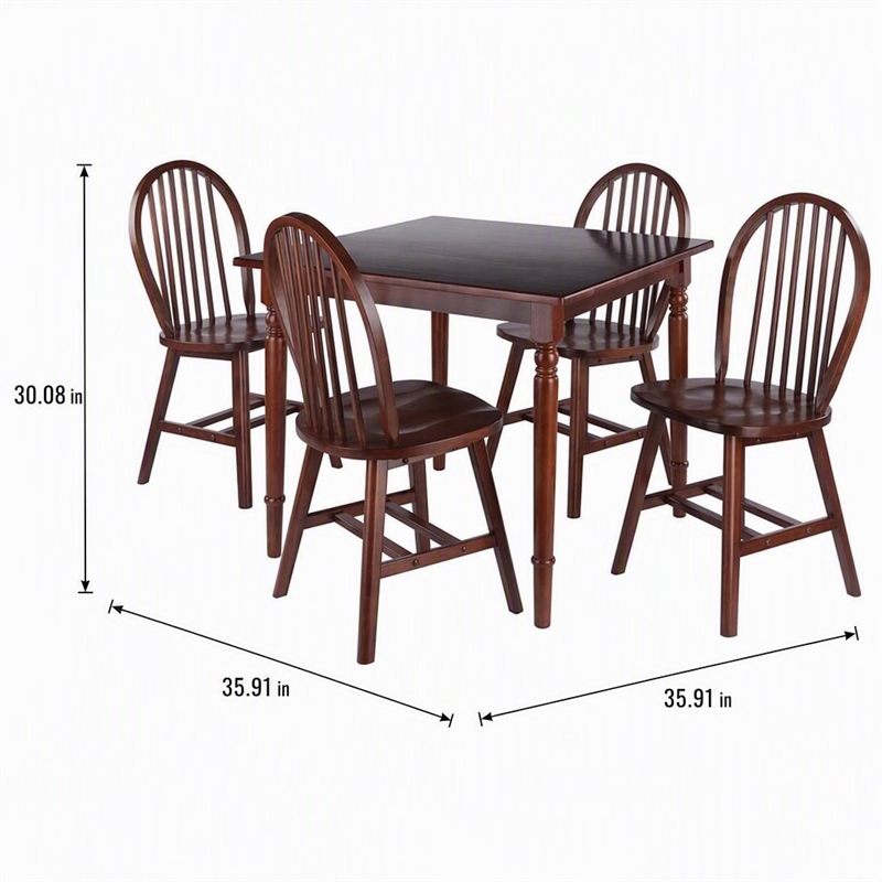 Pemberly Row 5-Piece Solid Wood Dining Table Set with Windsor Chairs in Walnut