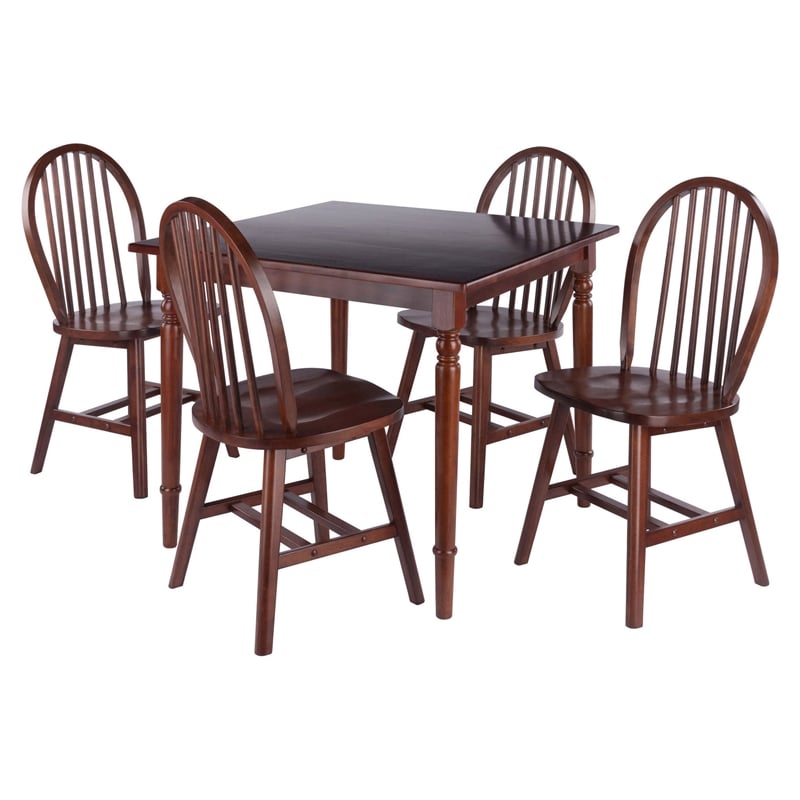 Pemberly Row 5-Piece Solid Wood Dining Table Set with Windsor Chairs in Walnut