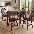 Pemberly Row 5-Piece Solid Wood Dining Table Set with Windsor Chairs in Walnut