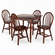 Pemberly Row 5-Piece Solid Wood Dining Table Set with Windsor Chairs in Walnut