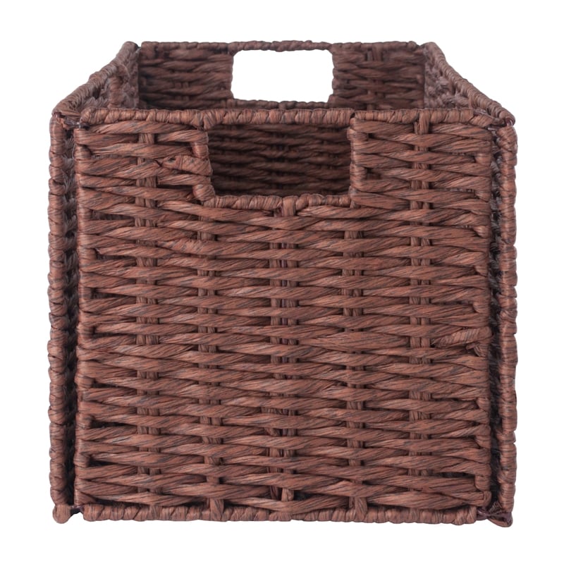 Pemberly Row 3-Piece Foldable Rope Rattan Basket Set in Walnut Finish