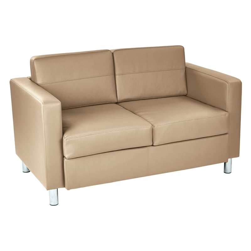 Pemberly Row Pacific Loveseat in Dillon Buff Cream Faux Leather