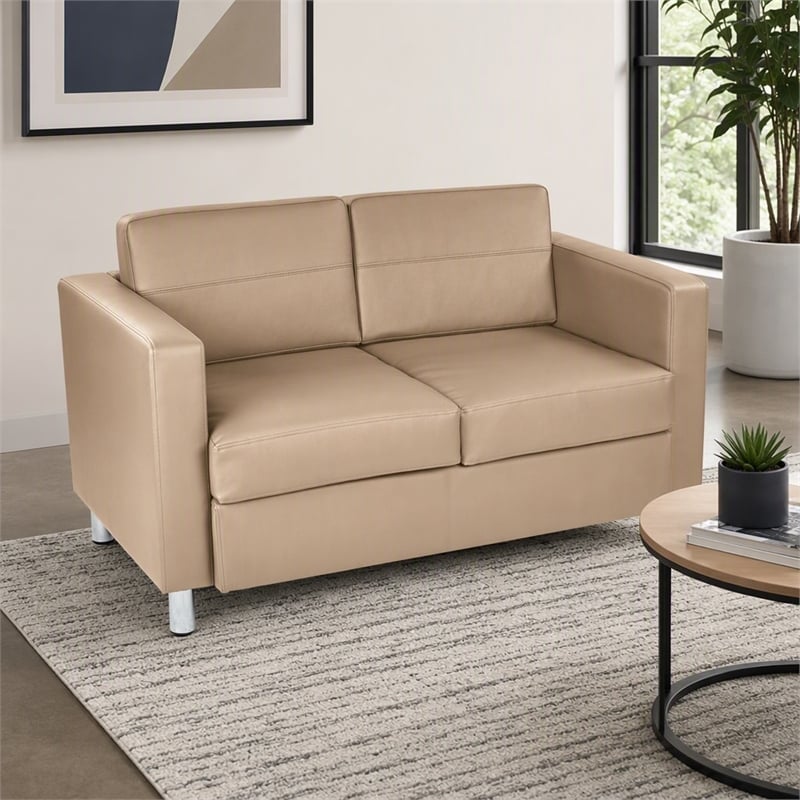 Pemberly Row Pacific Loveseat in Dillon Buff Cream Faux Leather