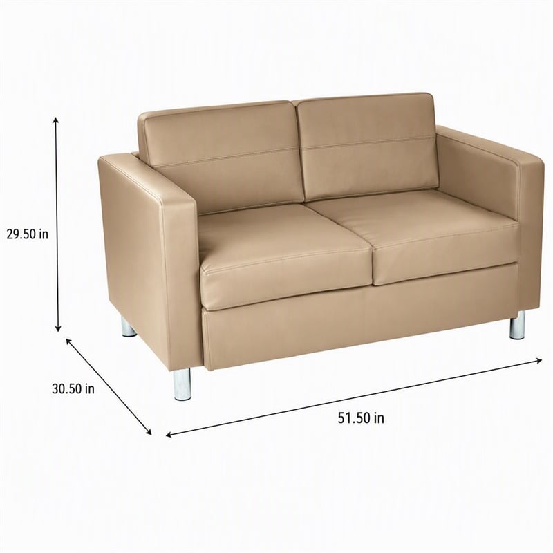 Pemberly Row Pacific Loveseat in Dillon Buff Cream Faux Leather