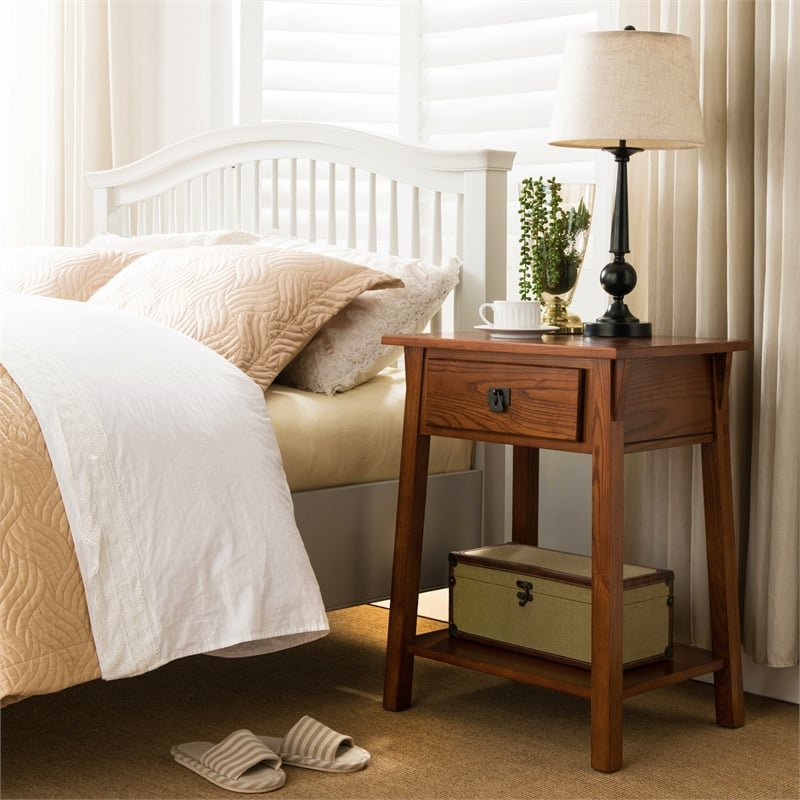 Pemberly Row Solid Wood Nightstand with 1 Drawer in Russet Brown