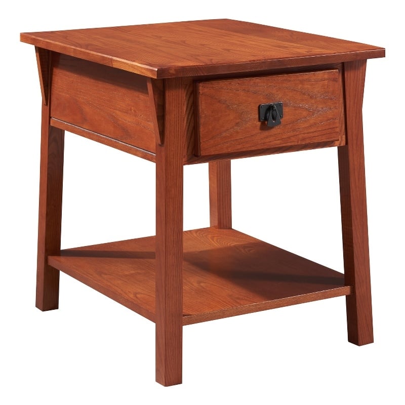 Pemberly Row Wood Side Table with Locking Drawer in Russet Brown
