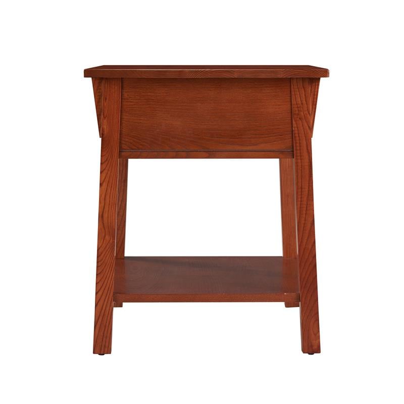 Pemberly Row Wood Side Table with Locking Drawer in Russet Brown