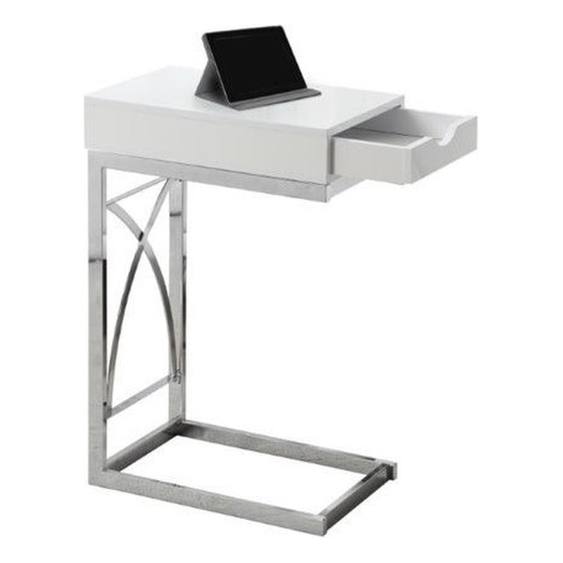 Pemberly Row C-Shaped End Side Table with Glossy White Finish and Drawer
