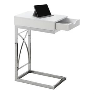 Pemberly Row C-Shaped End Side Table with Glossy White Finish and Drawer