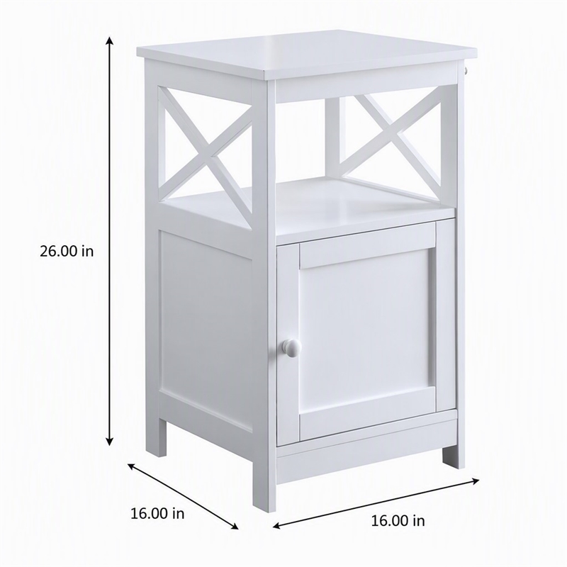 Pemberly Row Oxford End Table with Cabinet and Bottom Shelf in White Wood