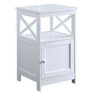 Pemberly Row Oxford End Table with Cabinet and Bottom Shelf in White Wood