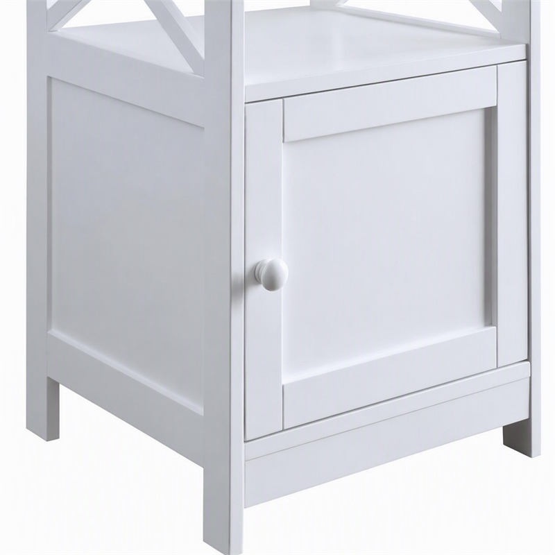 Pemberly Row Oxford End Table with Cabinet and Bottom Shelf in White Wood