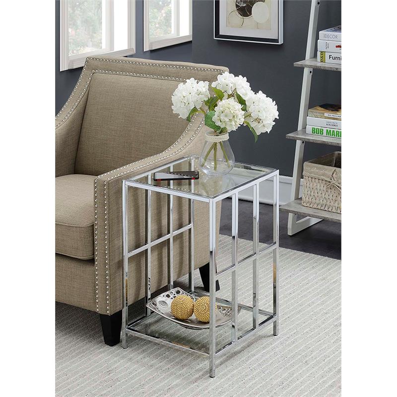 Pemberly Row Mission Glass End Table with Chrome Frame and 2 Tiers