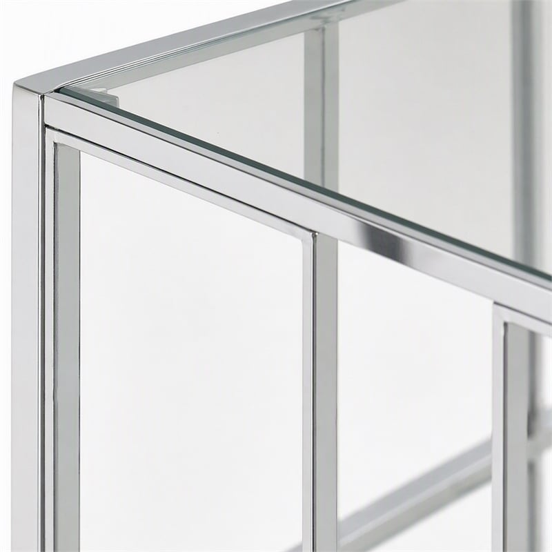 Pemberly Row Mission Glass End Table with Chrome Frame and 2 Tiers