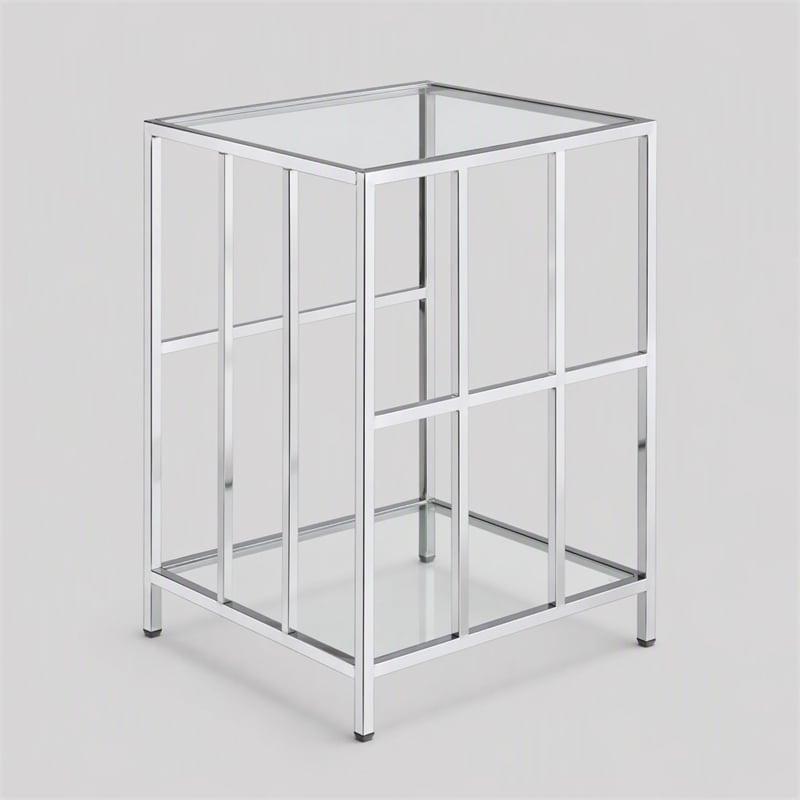 Pemberly Row Mission Glass End Table with Chrome Frame and 2 Tiers