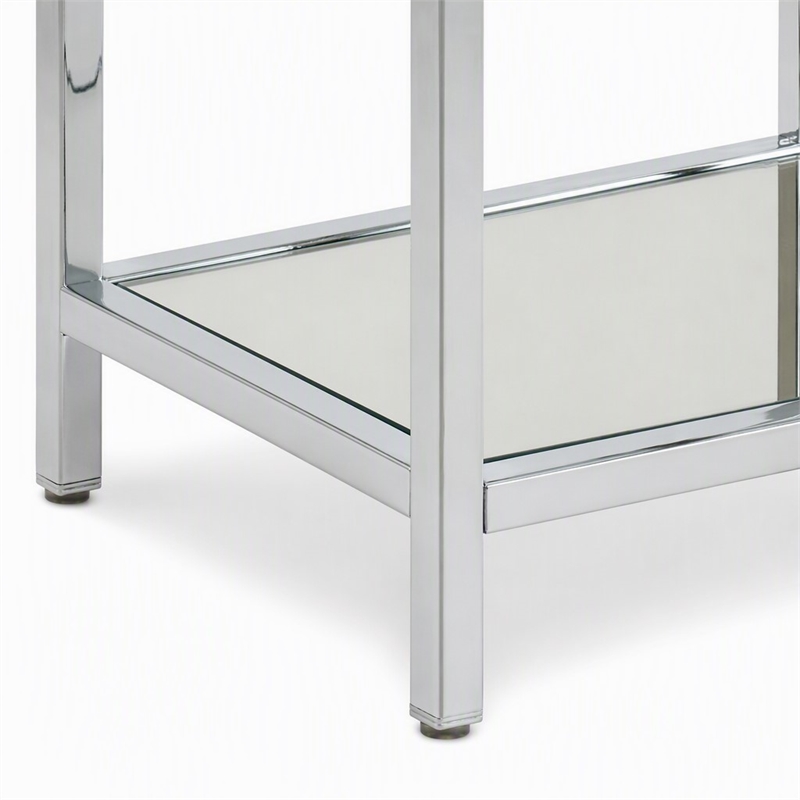Pemberly Row Mission Glass End Table with Chrome Frame and 2 Tiers