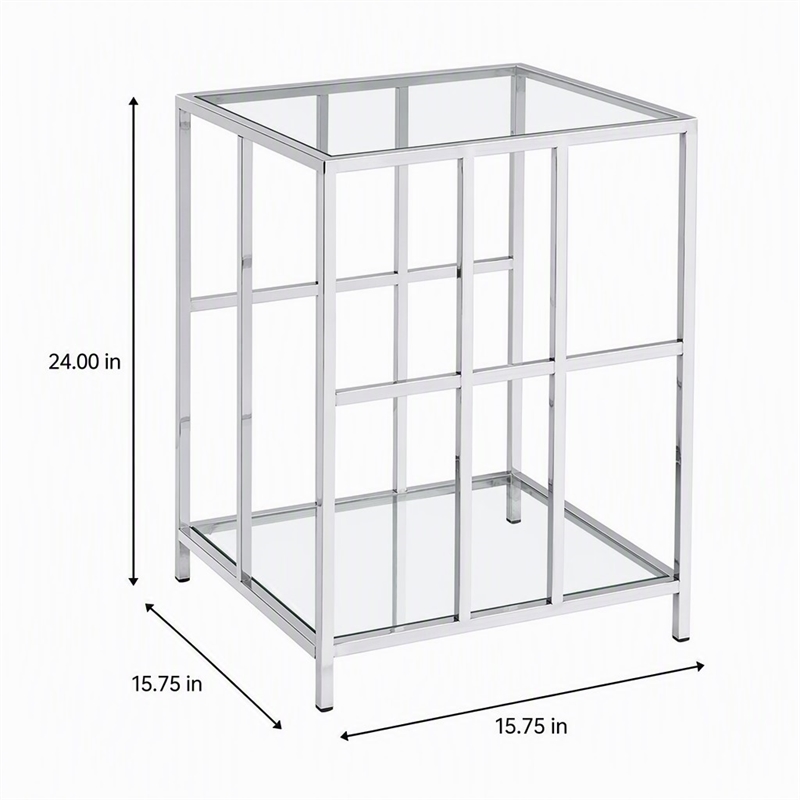Pemberly Row Mission Glass End Table with Chrome Frame and 2 Tiers