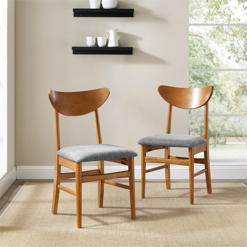 Pemberly Row Wood Dining Chairs with Upholstered Seats in Acorn (Set of 2)
