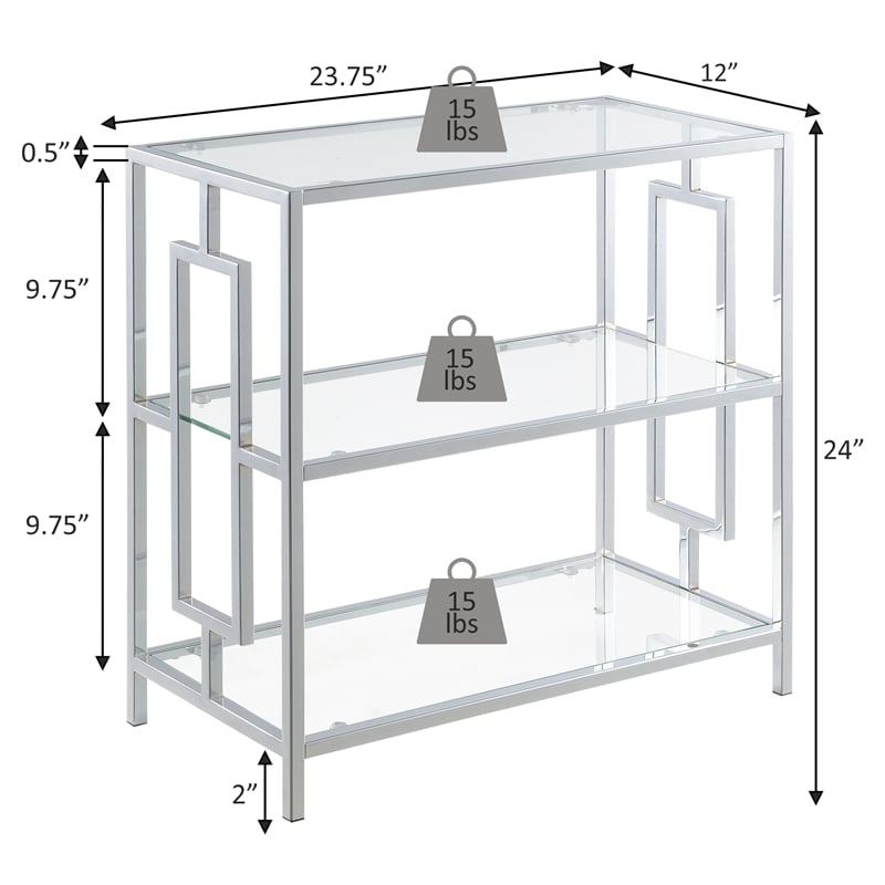 Pemberly Row 3-Tier Chrome Chairside End Table with Glass Shelves