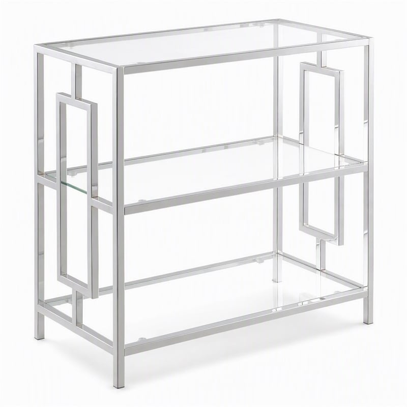 Pemberly Row 3-Tier Chrome Chairside End Table with Glass Shelves