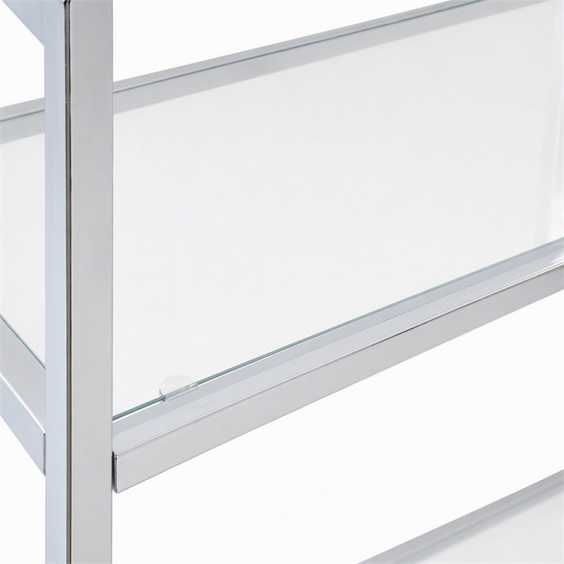 Pemberly Row 3-Tier Chrome Chairside End Table with Glass Shelves