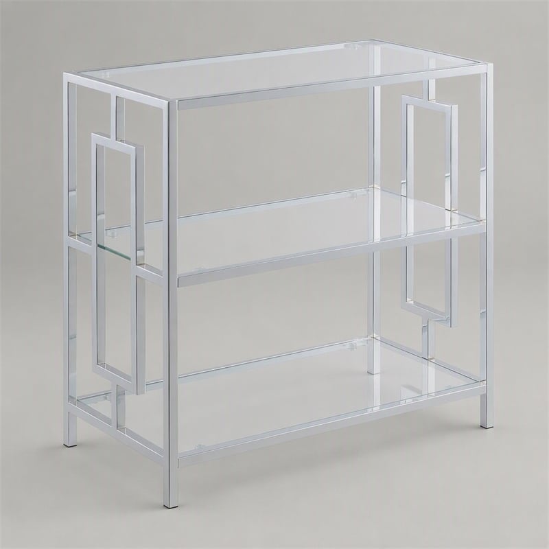 Pemberly Row 3-Tier Chrome Chairside End Table with Glass Shelves