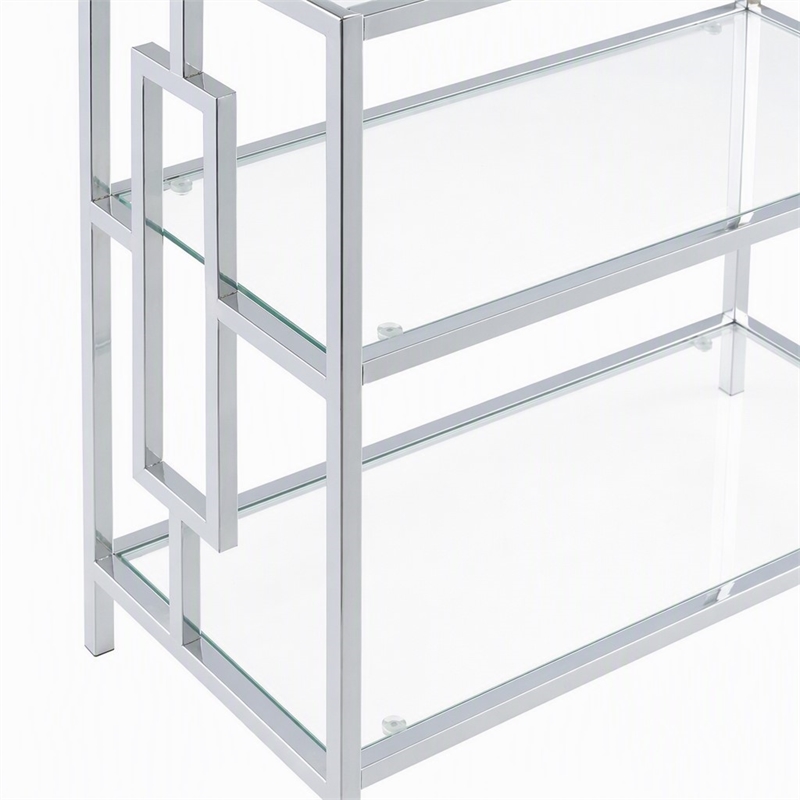 Pemberly Row 3-Tier Chrome Chairside End Table with Glass Shelves