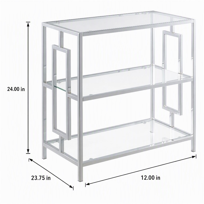 Pemberly Row 3-Tier Chrome Chairside End Table with Glass Shelves