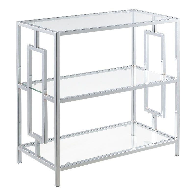 Pemberly Row 3-Tier Chrome Chairside End Table with Glass Shelves
