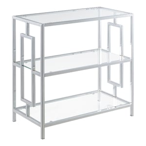 Pemberly Row 3-Tier Chrome Chairside End Table with Glass Shelves