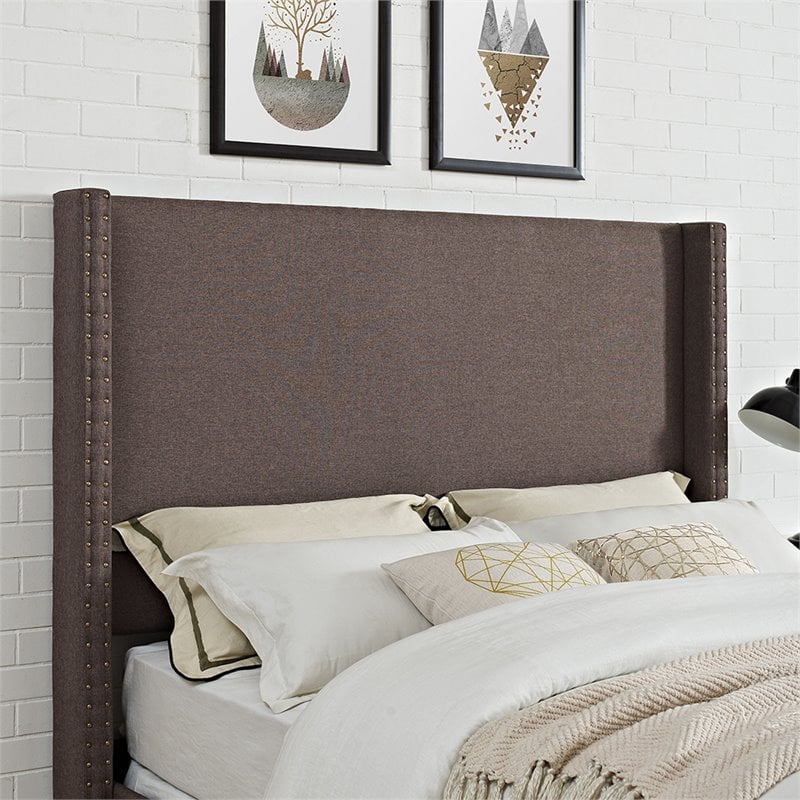 Pemberly Row Upholstered Full/Queen Wingback Headboard in Bourbon Linen