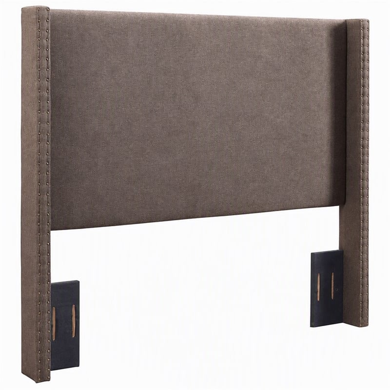 Pemberly Row Upholstered Full/Queen Wingback Headboard in Bourbon Linen