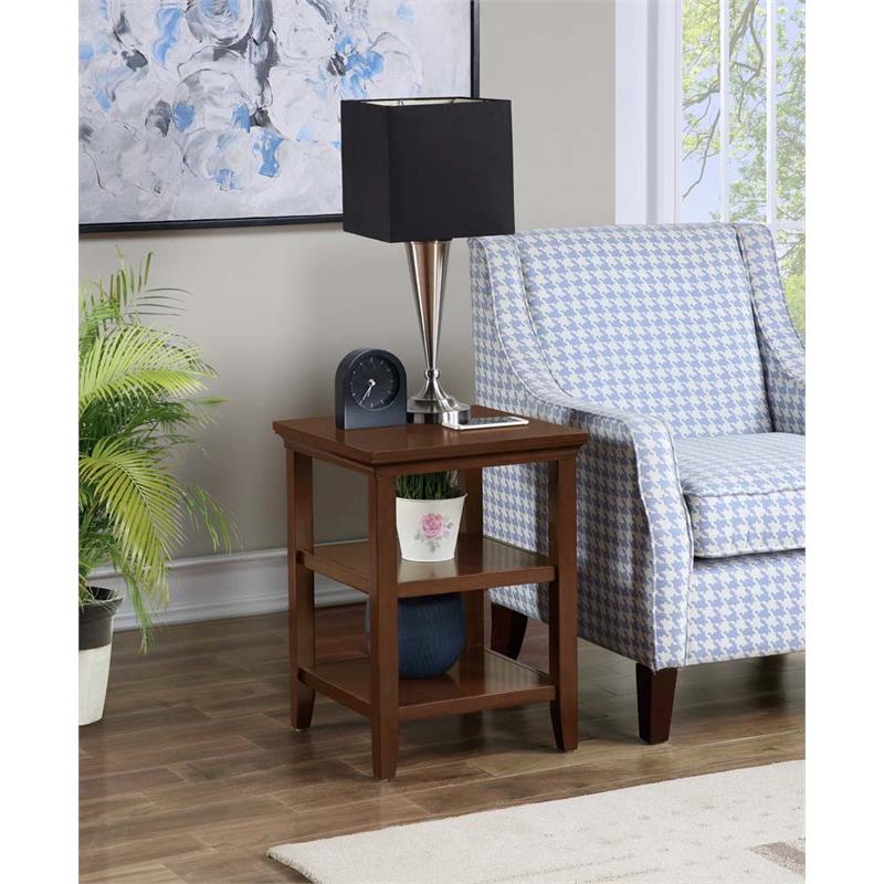 Pemberly Row Square 3-Tier End Table with Shelves in Espresso Finish