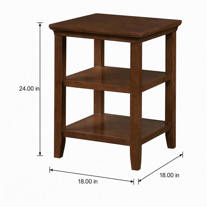 Pemberly Row Square 3-Tier End Table with Shelves in Espresso Finish