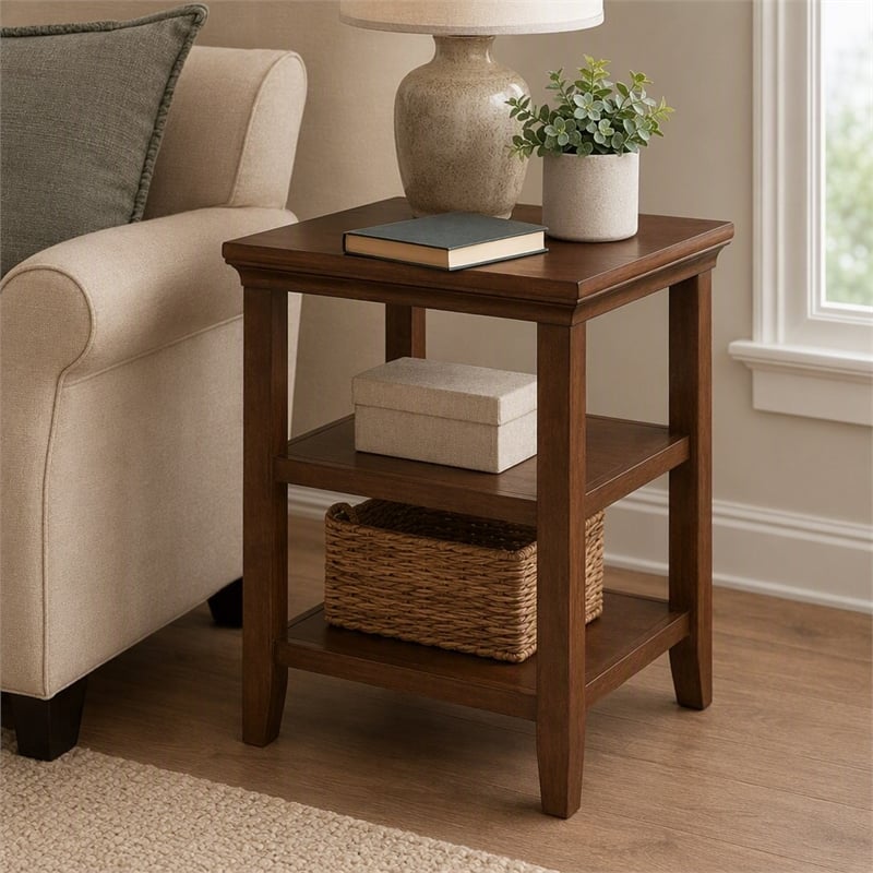 Pemberly Row Square 3-Tier End Table with Shelves in Espresso Finish
