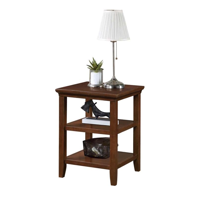 Pemberly Row Square 3-Tier End Table with Shelves in Espresso Finish