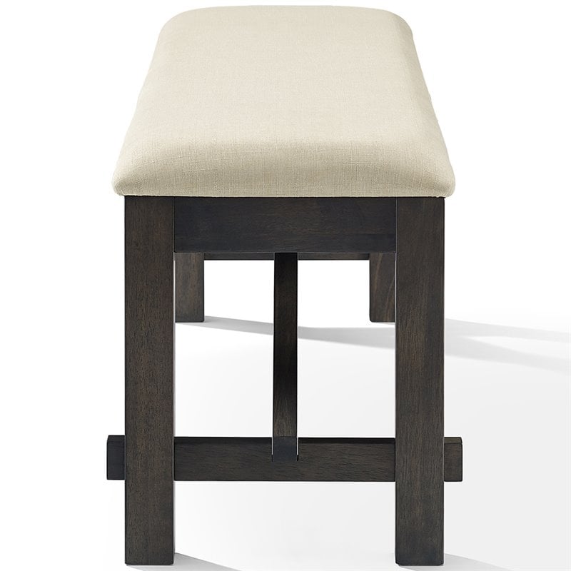 Pemberly Row Wood Bench with Upholstered Slate and Cream Linen Seat