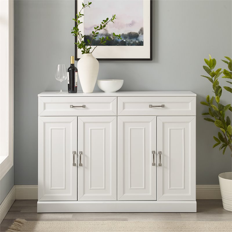 Pemberly Row Modular White Sideboard with Adjustable Shelves and Drawers