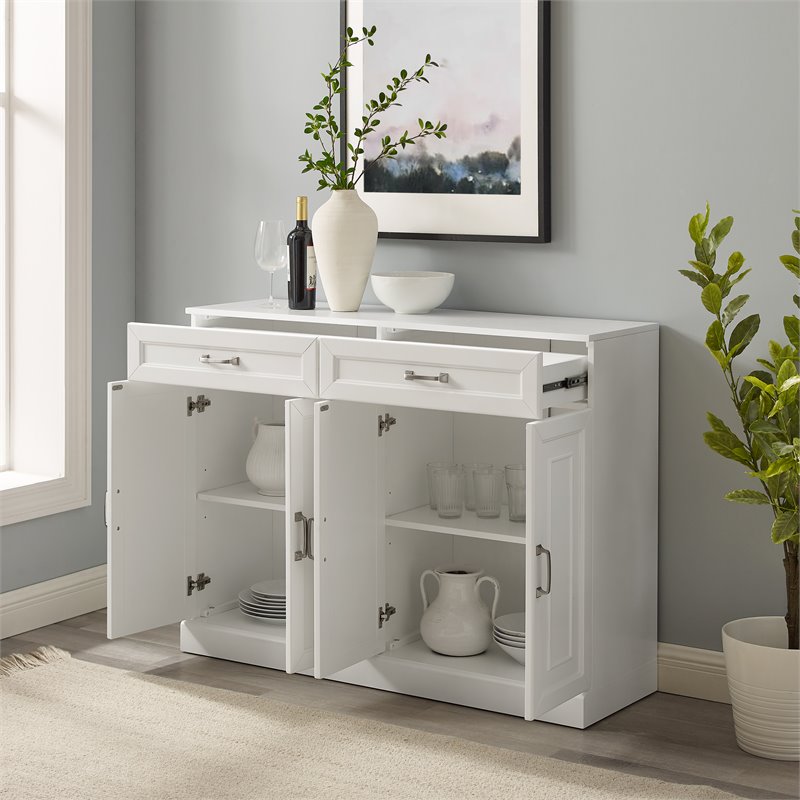 Pemberly Row Modular White Sideboard with Adjustable Shelves and Drawers