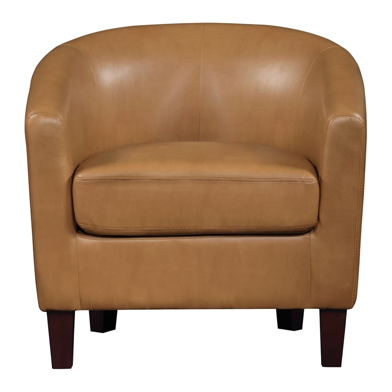 Pemberly Row Camel Faux Leather Tub Chair with Dark Espresso Wood Legs