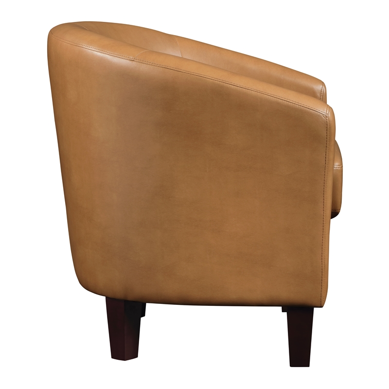 Pemberly Row Camel Faux Leather Tub Chair with Dark Espresso Wood Legs