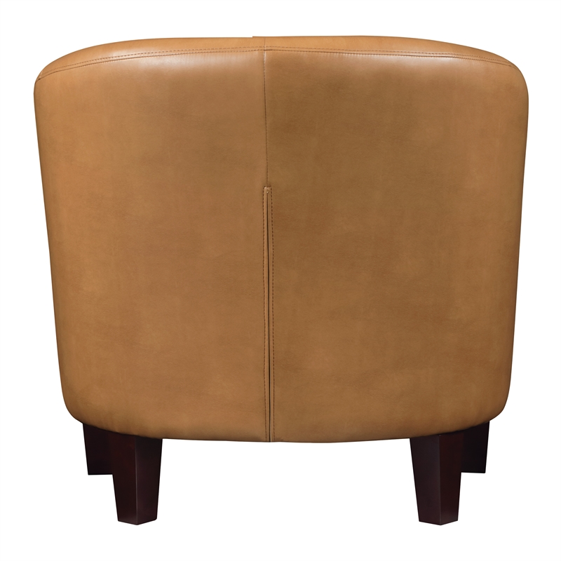 Pemberly Row Camel Faux Leather Tub Chair with Dark Espresso Wood Legs