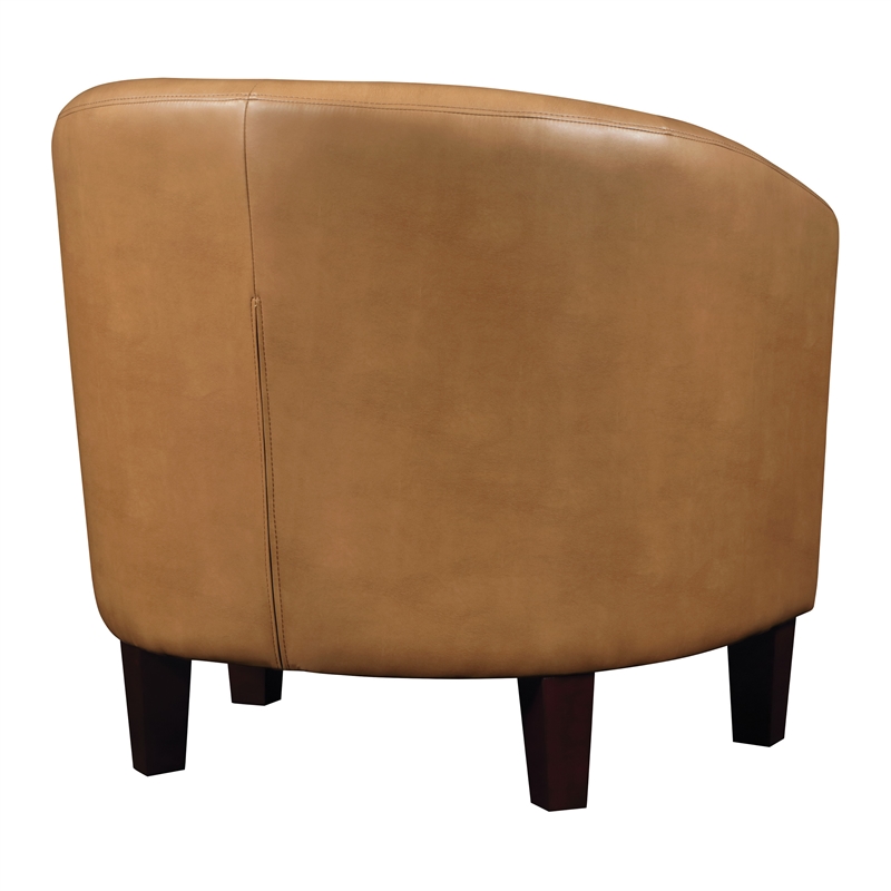 Pemberly Row Camel Faux Leather Tub Chair with Dark Espresso Wood Legs