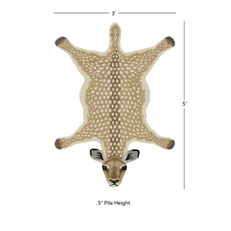 Pemberly Row 3'x5' Antelope Shaped Wool Accent Rug in Beige and Brown
