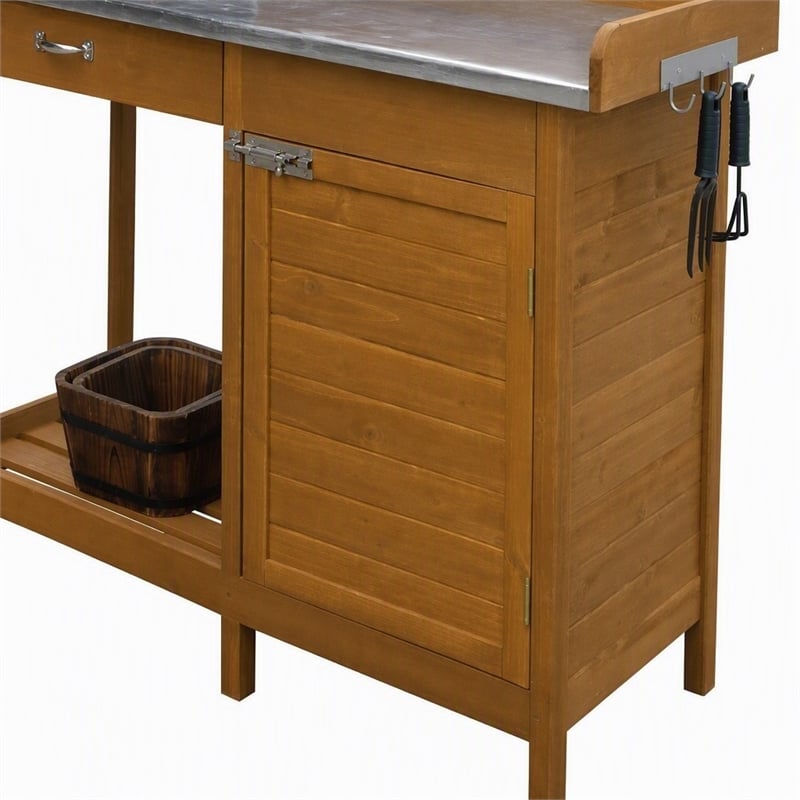 Pemberly Row Deluxe Potting Bench with Cabinet in Light Oak Finish