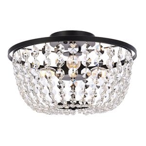 Pemberly Row 13&quot Iron and Crystal Flush Mount in Black