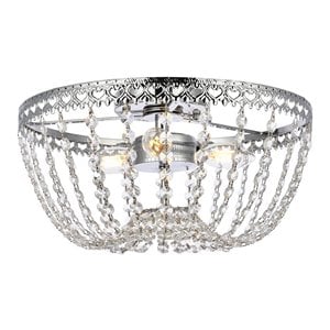 Pemberly Row 14&quot Iron and Crystal Flush Mount in Chrome Finish